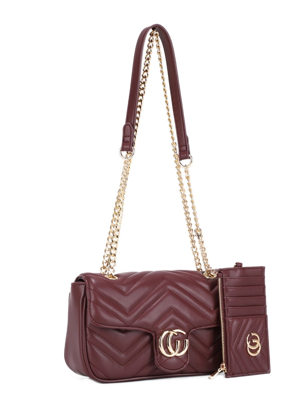 Alyssa Quilted Chain-Handle Shoulder Bag in Wine